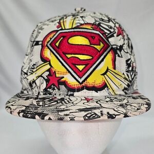 Superman DC Comics Snapback Hat All Over Print Comic Book Logo Flat Brim Cap